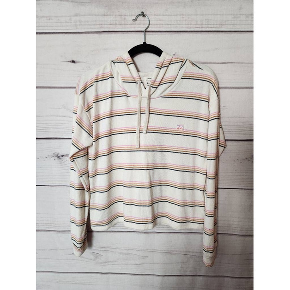 Billabong Womens Cropped Hoodie White Multicolor Pullover‎ Stripe Guatemala S - Picture 1 of 6